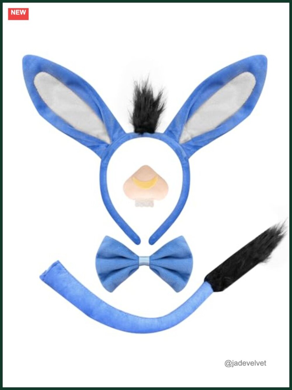 Donkey Costume Set Plush Ears Headband Nose Bow Tail Cosplay Halloween Party